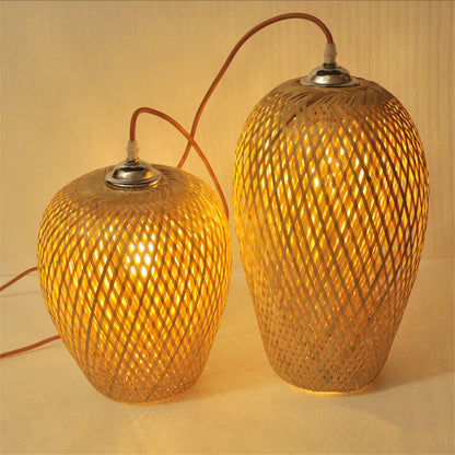 Traditional Vintage Bamboo Metal Weaving Round 1-Light Pendant Light for Living Room