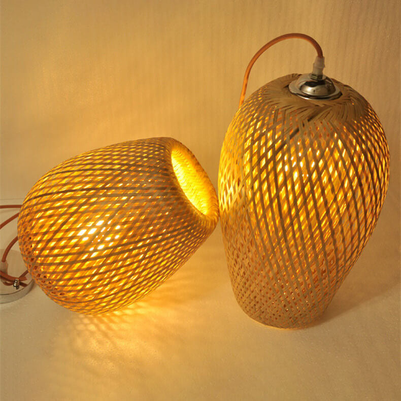 Traditional Vintage Bamboo Metal Weaving Round 1-Light Pendant Light for Living Room
