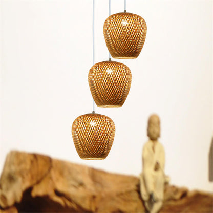 Traditional Vintage Bamboo Metal Weaving Round 1-Light Pendant Light for Living Room