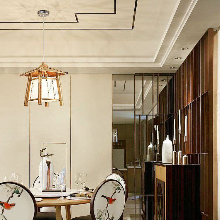Traditional Japanese Bamboo Weaving Metal 1-Light Pendant Light
