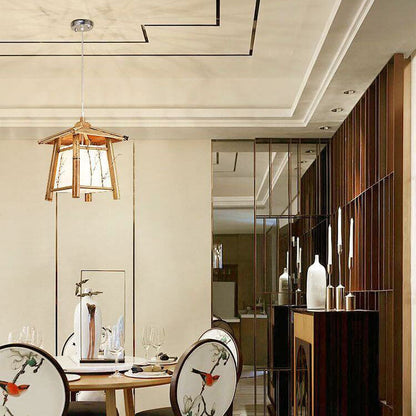 Traditional Japanese Bamboo Weaving Metal 1-Light Pendant Light