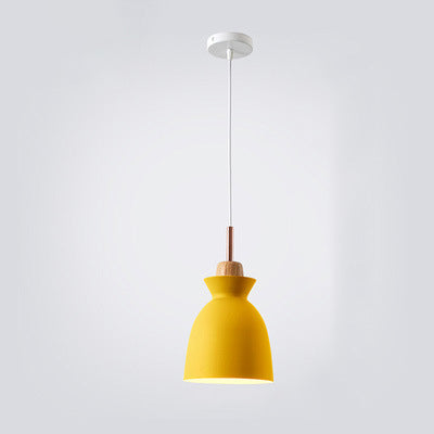 Contemporary Nordic Oak Wood Iron Bell Cone Dome 1-Light Pendant Light For Living Room