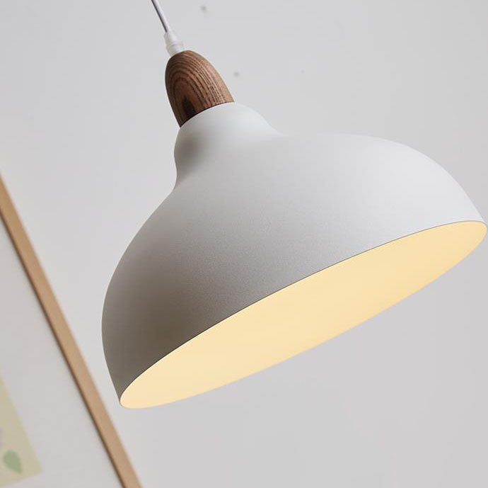 Traditional Japanese Solid Wood Dome Round Hardware 1-Light Pendant Light For Living Room