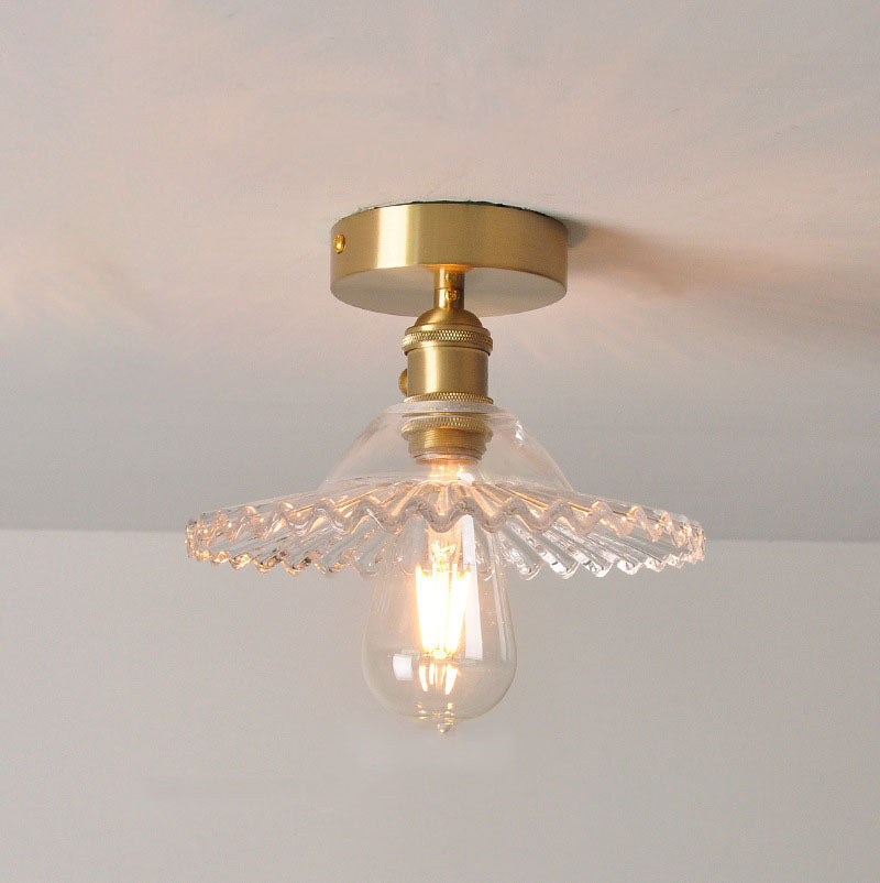 Traditional Vintage Glass Iron Lotus 1-Light Semi-Flush Mount Ceiling Light