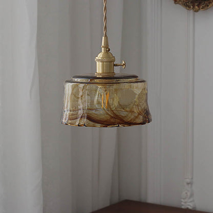 Modern Eclectic Amber Brass Glass Geometric Jar 1-Light Pendant Light For Living Room