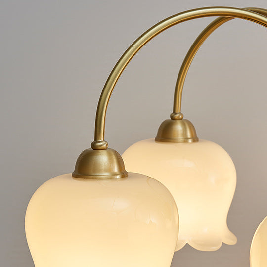Traditional French Cream Floral Copper Glass 5/6/8 Light Chandelier For Living Room
