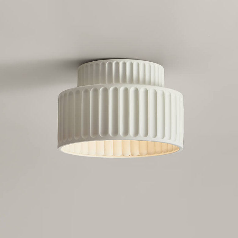 Contemporary Nordic Cream Style Hand Sculpted Stripes Resin Round 1-Light Flush Mount Ceiling Light For Entryway