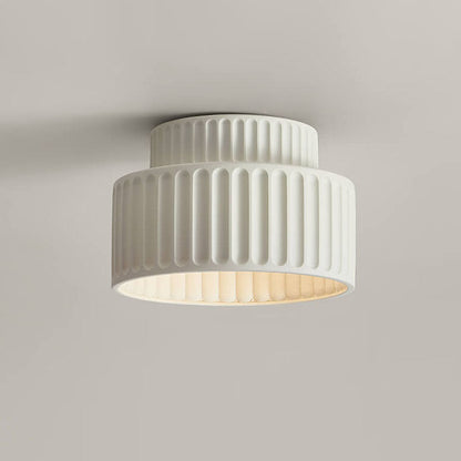 Contemporary Nordic Cream Style Hand Sculpted Stripes Resin Round 1-Light Flush Mount Ceiling Light For Entryway