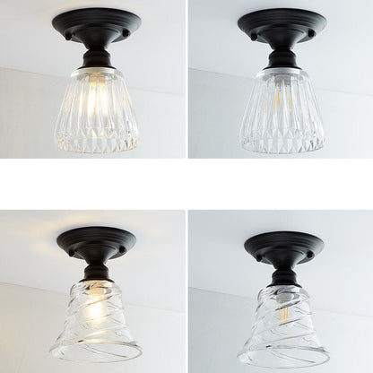 Contemporary Nordic Iron Glass Floral Round Geometry 1-Light Semi-Flush Mount Ceiling Light For Living Room & Bedroom