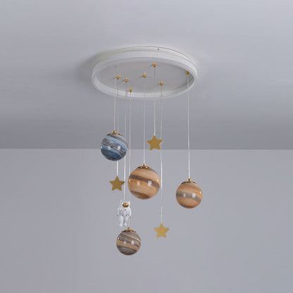 Contemporary Scandinavian Space Planet Acrylic Glass Round Shade LED Kids Flush Mount Ceiling Light For Bedroom