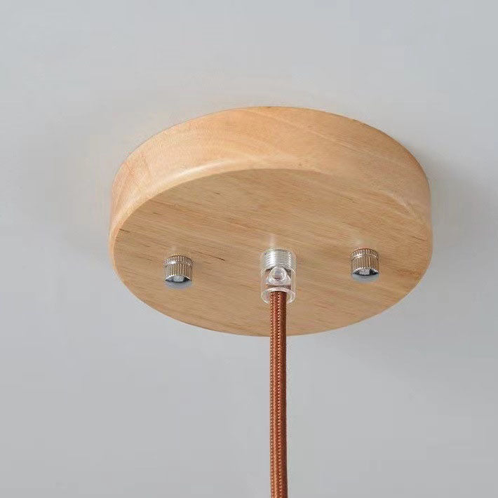 Traditional Japanese Log Solid Wood Strip Glass Jar 1/2/3 Light Island Pendant Light For Living Room
