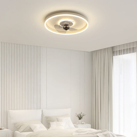 Contemporary Nordic Round Iron Silicone Aluminum Invisible LED Flush Mount Ceiling Fan Light For Living Room & Bedroom