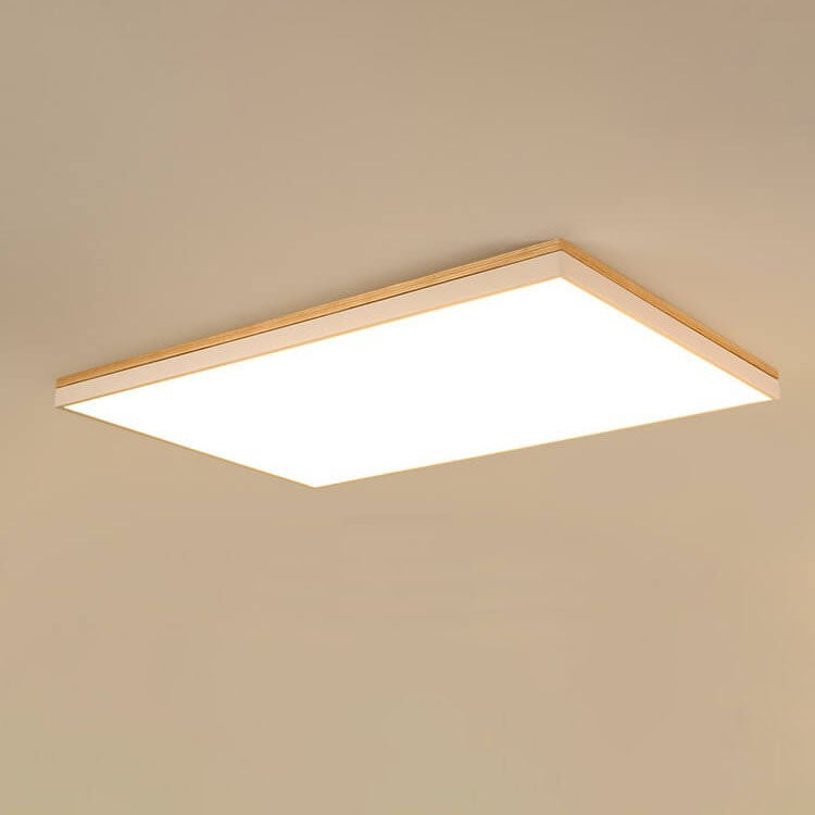 Modern Minimalist Solid Wood Acrylic Square Rectangle LED Flush Mount Ceiling Light for Living Room