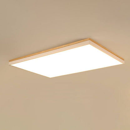 Modern Minimalist Solid Wood Acrylic Square Rectangle LED Flush Mount Ceiling Light for Living Room