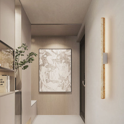 Japanese Wabi-Sabi Yellow Travertine Long Strip LED Wall Sconce Lamp
