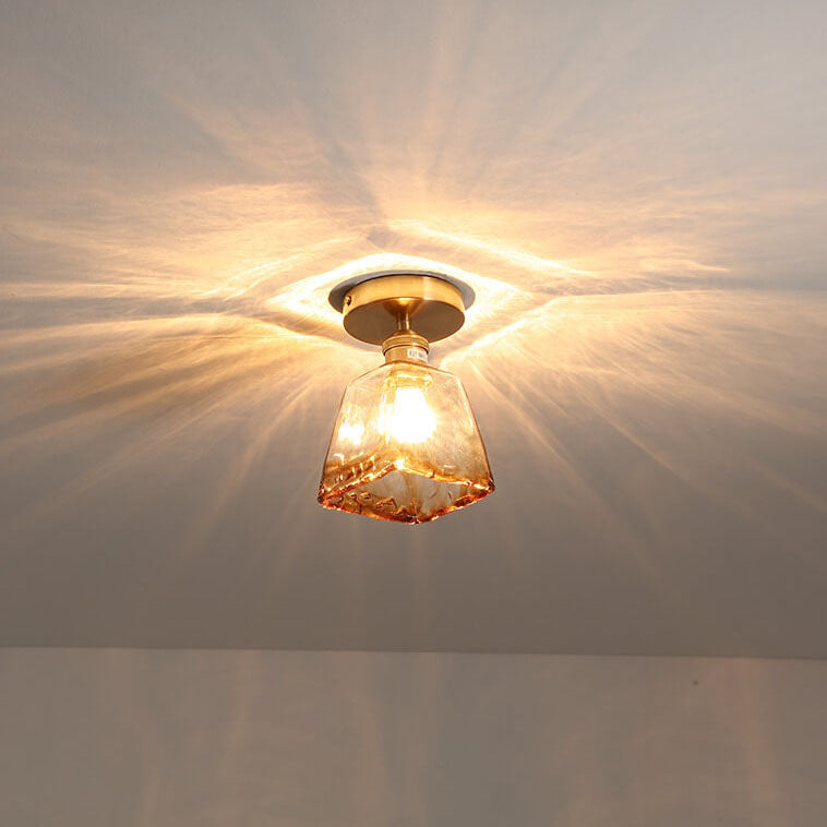 Modern Minimalist Glass Copper Amber Multi-Style 1-Light Flush Mount Light For Living Room & Bedroom