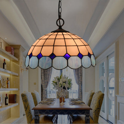 Traditional Tiffany Gemstone Stained Glass Iron Dome 3-Light Pendant Light For Living Room