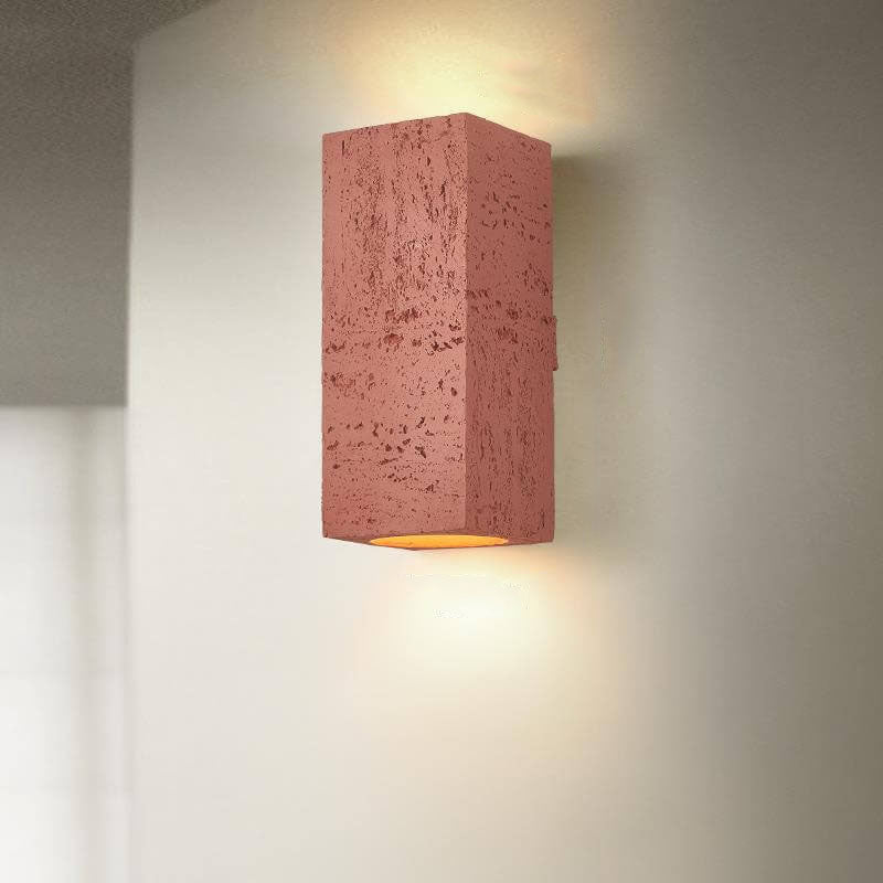 Traditional Retro Wabi-sabi Composites Square Column Hand Sculpted LED Wall Sconce Lamp for Living Room