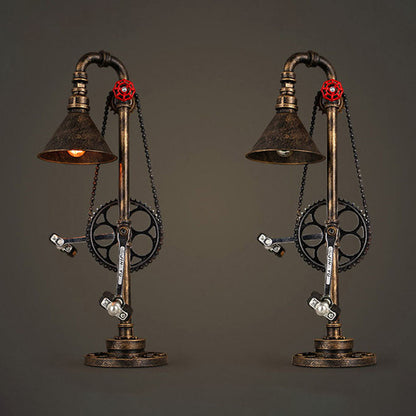 Contemporary Industrial Iron Gear Plumbing Metal 1-Light Table Lamp For Bedroom