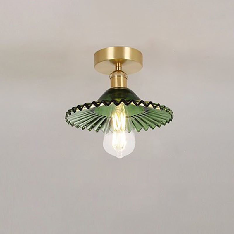 Traditional Vintage Glass Iron Lotus 1-Light Semi-Flush Mount Ceiling Light
