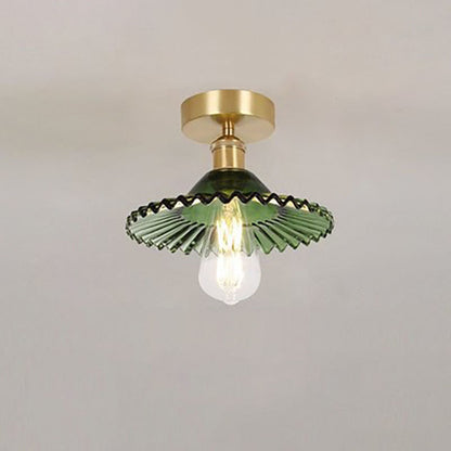 Traditional Vintage Glass Iron Lotus 1-Light Semi-Flush Mount Ceiling Light