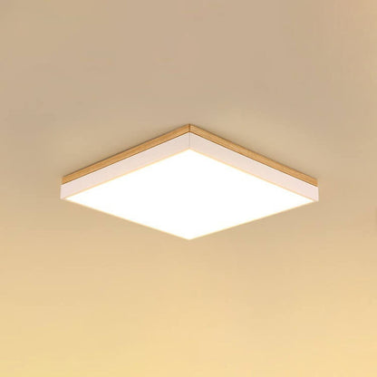 Modern Minimalist Solid Wood Acrylic Square Rectangle LED Flush Mount Ceiling Light for Living Room