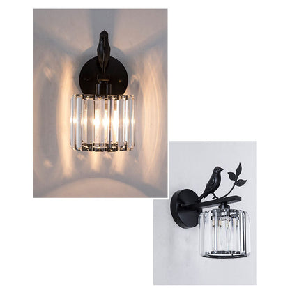 Traditional Vintage Iron Glass Round Bird 1-Light Wall Sconce Lamp for Living Room