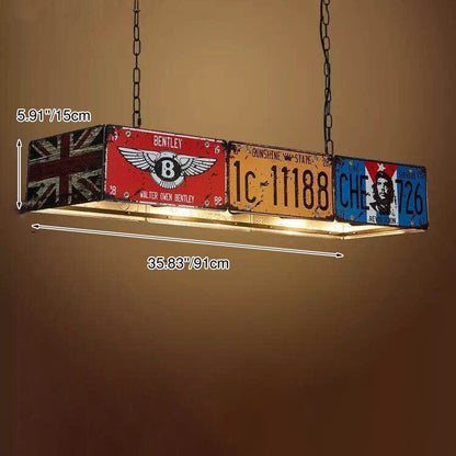 Contemporary Industrial Creative Square Rectangular License Plate Metal 3/5 Light Chandelier for Living Room