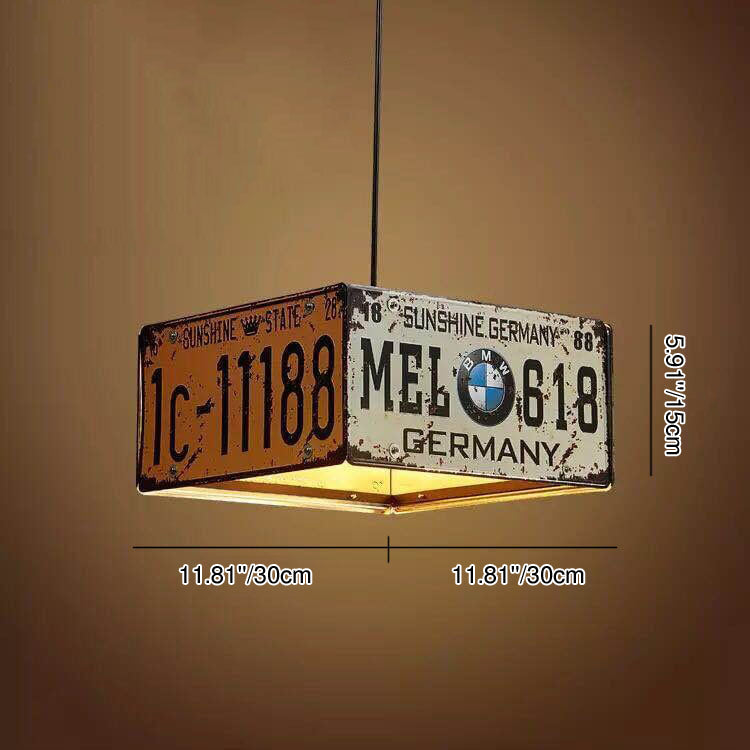 Contemporary Industrial Creative Square Rectangular License Plate Metal 3/5 Light Chandelier for Living Room