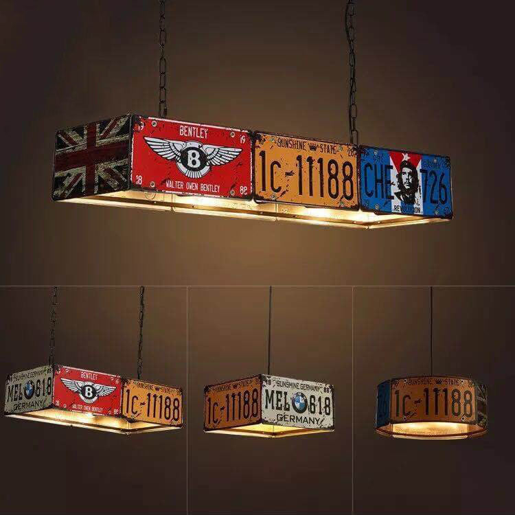 Contemporary Industrial Creative Square Rectangular License Plate Metal 3/5 Light Chandelier for Living Room