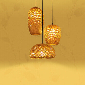 Traditional Vintage Bamboo Metal Weaving Round 1-Light Pendant Light for Living Room