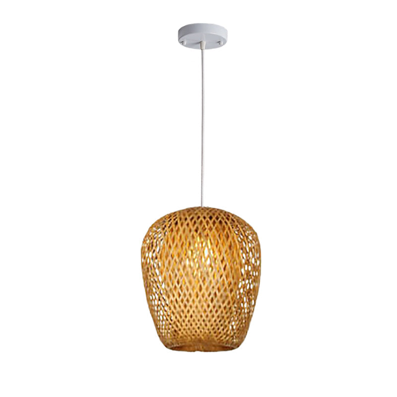 Traditional Vintage Bamboo Metal Weaving Round 1-Light Pendant Light for Living Room