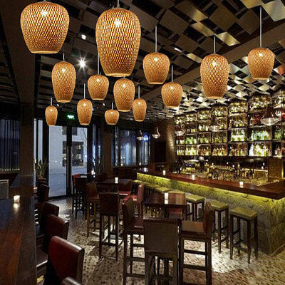 Traditional Vintage Bamboo Metal Weaving Round 1-Light Pendant Light for Living Room