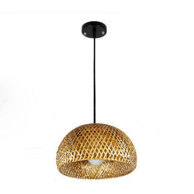 Traditional Vintage Bamboo Metal Weaving Round 1-Light Pendant Light for Living Room