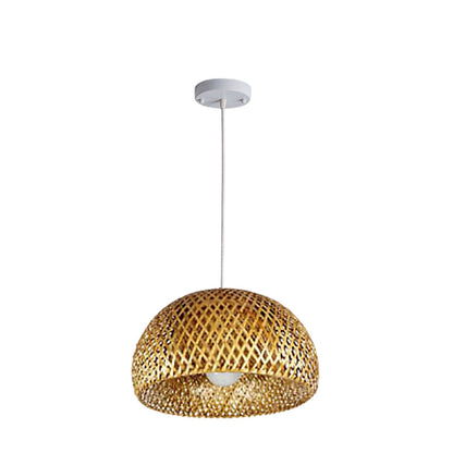 Traditional Vintage Bamboo Metal Weaving Round 1-Light Pendant Light for Living Room