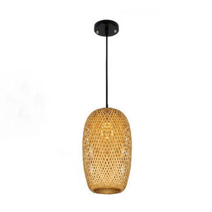 Traditional Vintage Bamboo Metal Weaving Round 1-Light Pendant Light for Living Room