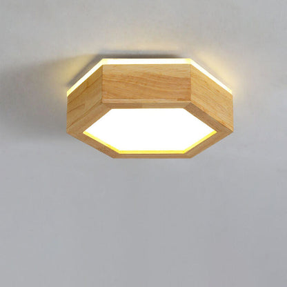 Modern Simple Wooden Hexagonal Geometry LED Flush Mount Ceiling Light