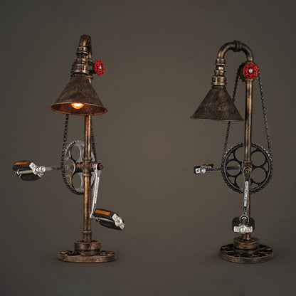 Contemporary Industrial Iron Gear Plumbing Metal 1-Light Table Lamp For Bedroom