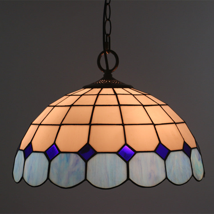 Traditional Tiffany Gemstone Stained Glass Iron Dome 3-Light Pendant Light For Living Room