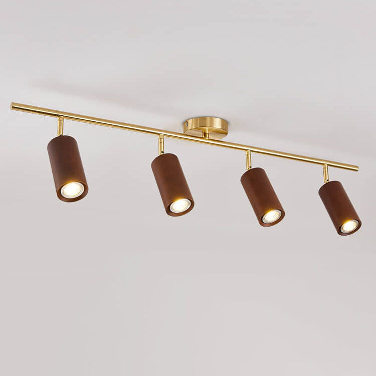 Modern Minimalist Walnut Wood Spotlight Linear Track Rubberwood Iron LED Semi-Flush Mount Ceiling Light for Living Room