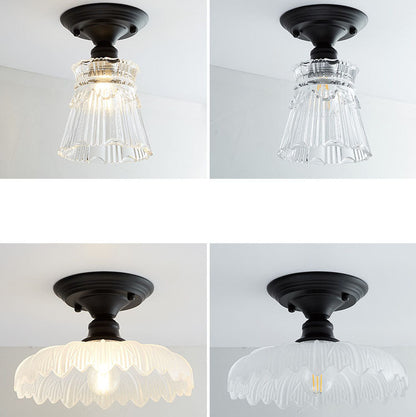 Contemporary Nordic Iron Glass Floral Round Geometry 1-Light Semi-Flush Mount Ceiling Light For Living Room & Bedroom