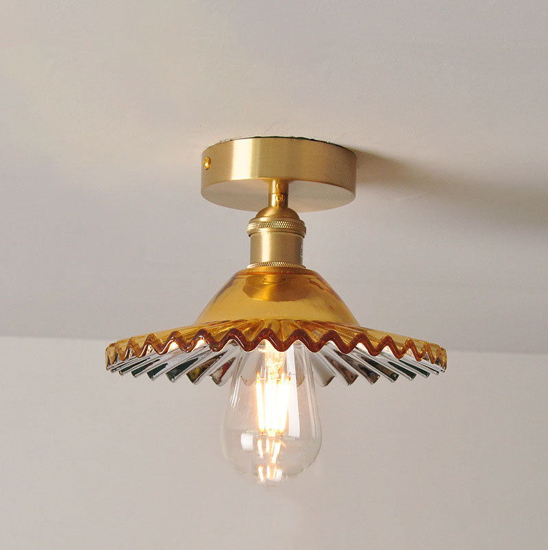 Traditional Vintage Glass Iron Lotus 1-Light Semi-Flush Mount Ceiling Light