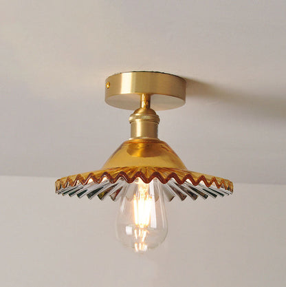 Traditional Vintage Glass Iron Lotus 1-Light Semi-Flush Mount Ceiling Light