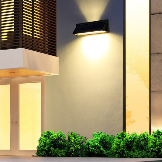 Modern Minimalist Solar Waterproof Aluminum Glass Rectangular Slant LED Patio Wall Sconce Lamp For Outdoor