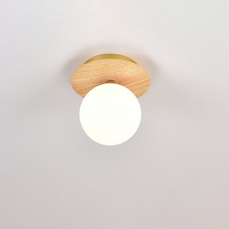 Traditional Japanese Glass Iron Woodgrain 1-Light Semi-Flush Mount Ceiling Light