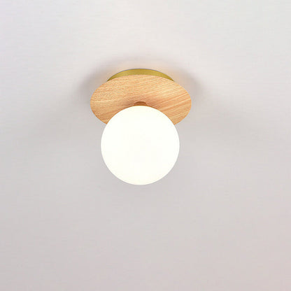 Traditional Japanese Glass Iron Woodgrain 1-Light Semi-Flush Mount Ceiling Light