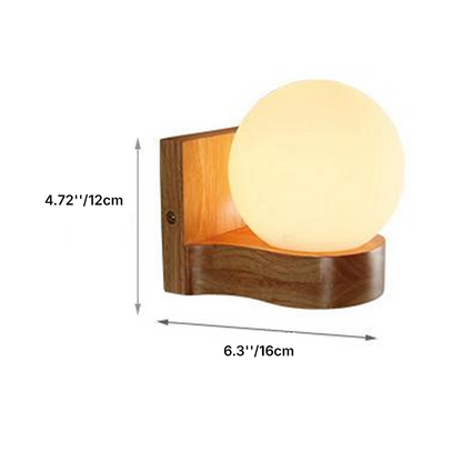 Contemporary Nordic Rubberwood Glass Ball 1/2-Light Wall Sconce Lamp For Bedroom