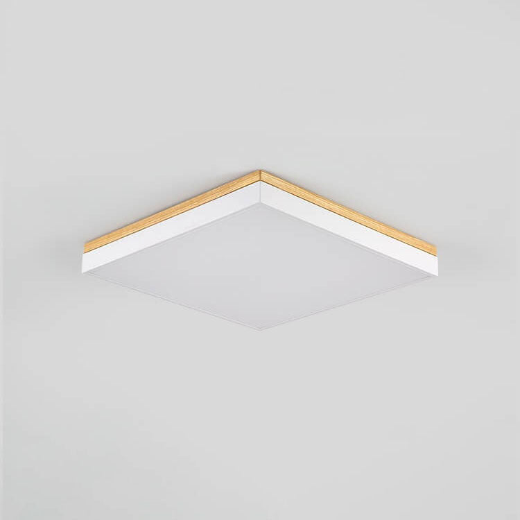 Modern Minimalist Solid Wood Acrylic Square Rectangle LED Flush Mount Ceiling Light for Living Room