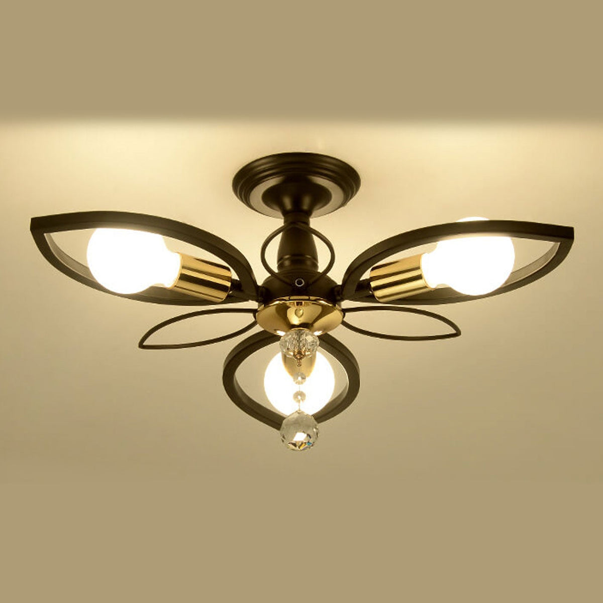 Nordic Light Luxury Wrought Iron Crystal 6/8-Light Flush Mount Ceiling Light