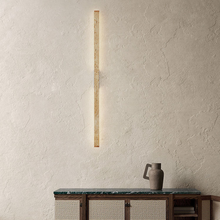 Japanese Wabi-Sabi Yellow Travertine Long Strip LED Wall Sconce Lamp